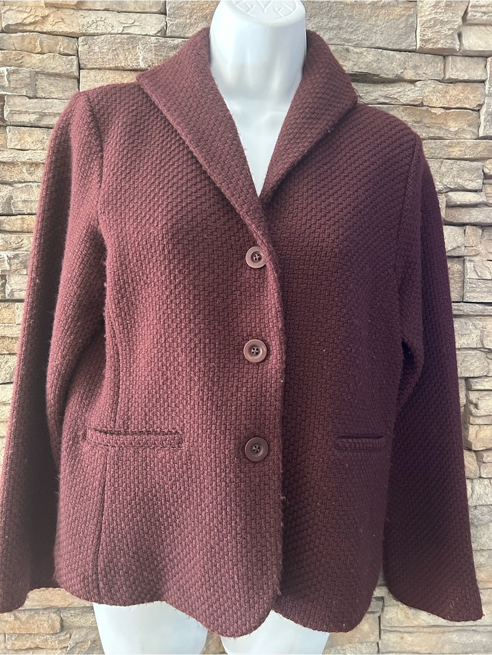 Eileen Fisher Wool Blend Knit 3 Button Blazer